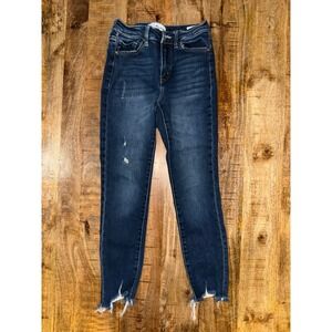 KanCan Jeans Women's 5/26 Dark Wash Distressed Skinny Raw Frayed Hem Ankle